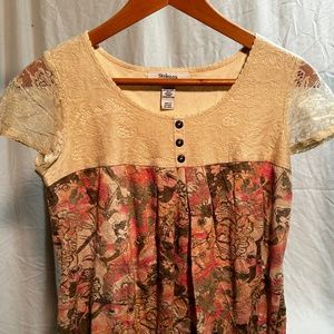 Women's Short-Sleeve Style & Co. Baby Doll Summer Floral/Lace Blouse (Petite S)